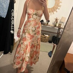 House of CB ‘Elia’ Pink Peony Stretch Cotton Midi Dress. Size XS plus cup!
